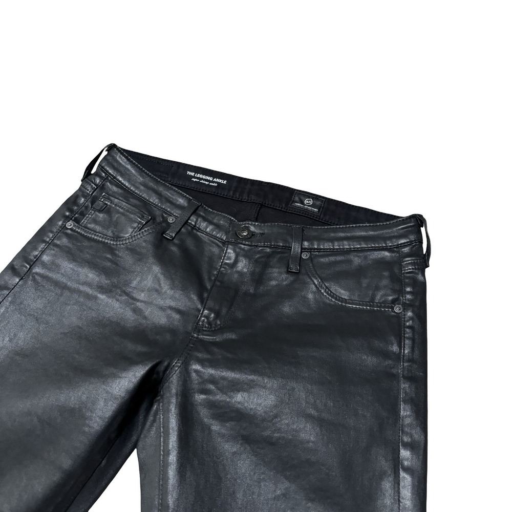 AG Jeans Leatherette Legging Ankle Black Coated Super Skinny Size 27R 27x29 - Picture 3 of 6